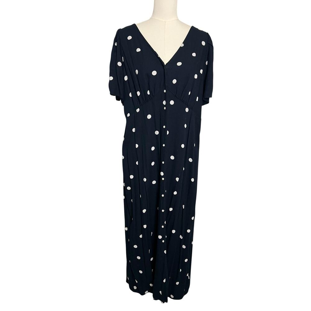 Old Navy Maxi Dress Womens XL Tall Blue Polka Dot Smocked Button Front Summer
